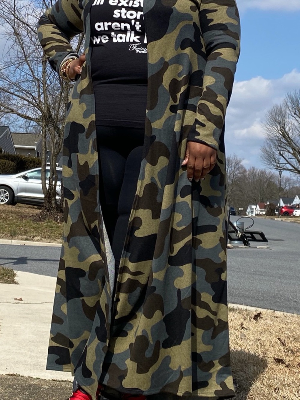 Boutique 9 Olive Green Black Camo Long Cardigan